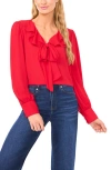 Cece Button Down Ruffle Top In Red