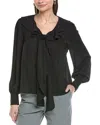Cece Ruffle Tie V-neck Top In Black