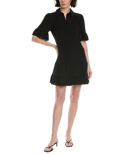 Cece Ruffle Tiered Mini Shirtdress In Black