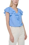 Cece Ruffle Top In Blue
