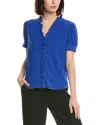 Cece Ruffle Trim Blouse In Blue
