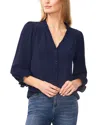 Cece Ruffle V-neck Blouse In Navy J