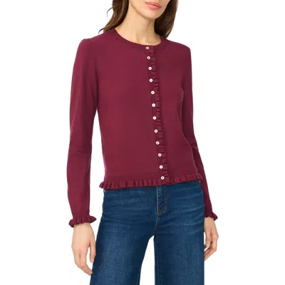 Cece Ruffle Trim Crewneck Cardigan In Multi