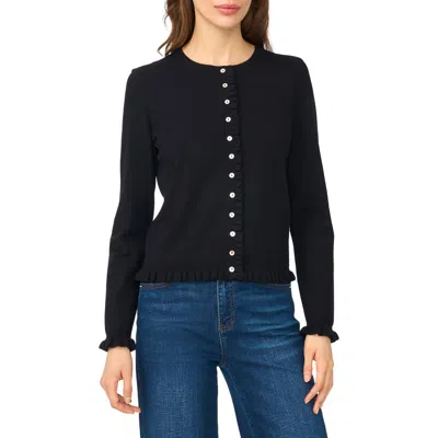 Cece Ruffle Trim Crewneck Cardigan In Multi