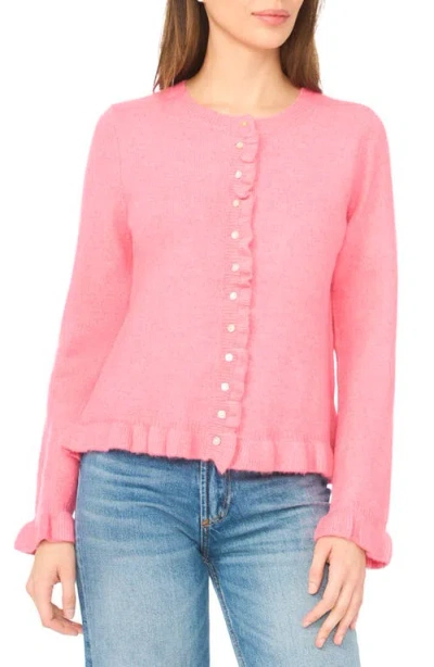 Cece Ruffle Trim Cardigan In Pink