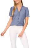 Cece Ruffle Trim Chambray Button-up Top