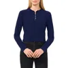 Cece Ruffle Trim Knit Henley In Classic Navy