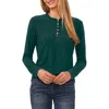 Cece Ruffle Trim Knit Henley In Dark Forest