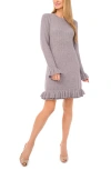 Cece Ruffle Trim Long Sleeve Sweater Minidress In Gray