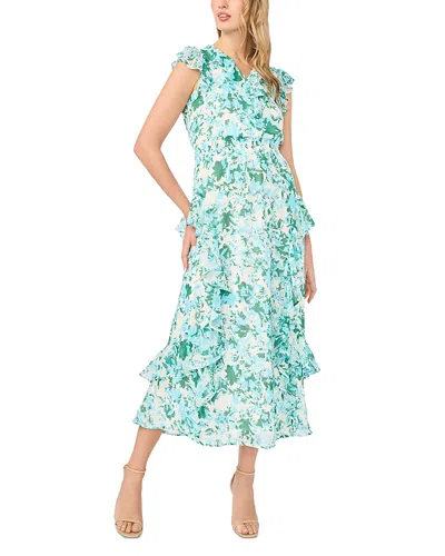 Cece Ruffle Trim Midi Dress In White
