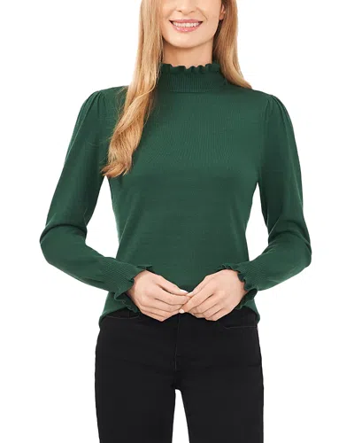 Cece Ruffle Trim Mock Neck Sweater In Alpine Green