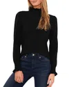 Cece Ruffle Trim Mock Neck Sweater In Rich Black