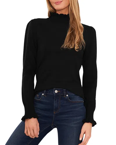 Cece Ruffle Trim Mock Neck Sweater In Rich Black