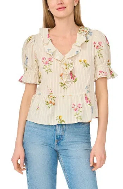 Cece Ruffle Trim Peplum Cotton Top In Multi