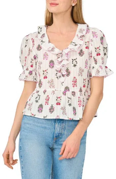 Cece Ruffle Trim Peplum Cotton Top In Multi