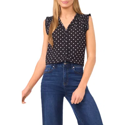 Cece Ruffle Trim Print Sleeveless Top In Black