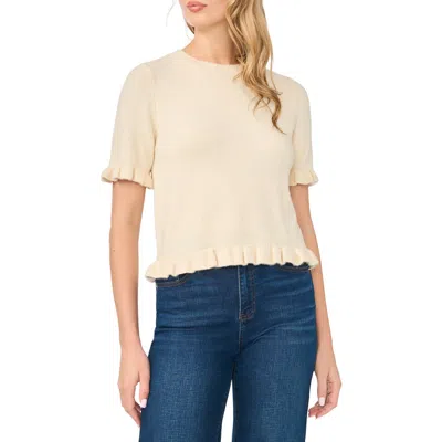 Cece Ruffle Trim Short Sleeve Sweater In Neutral