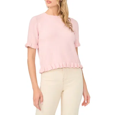 Cece Ruffle Trim Short Sleeve Sweater In Pink