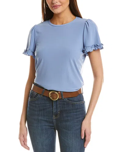 Cece Ruffle Trim Top In Blue