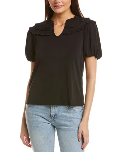 Cece Ruffle Trim Top In Black