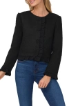 Cece Ruffle Trim Tweed Jacket In Rich Black