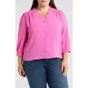 Cece Ruffle Trim V-neck Button-up Top In Freeisa Pink