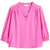 Cece Ruffle Trim V-neck Button-up Top In Freeisa Pink