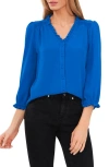 Cece Ruffled Button-front Top In Blue