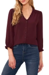Cece Ruffle V-neck Blouse In Rich Cabernet