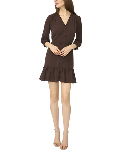 Cece Ruffle V Neck Mini Dress In Brown