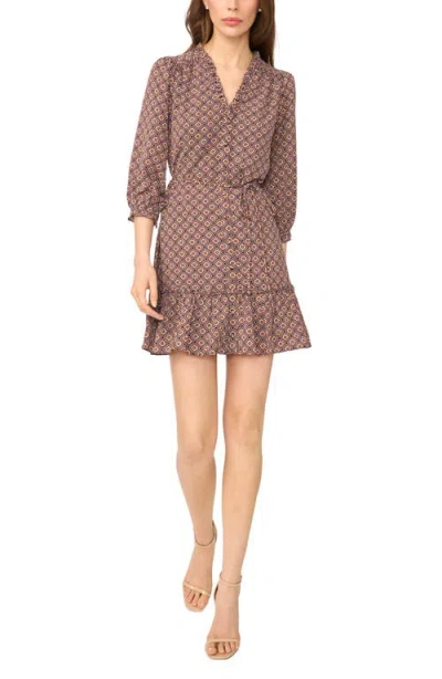 Cece Ruffle V Neck Minidress In Brown
