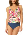 Cece Ruffle V-wire Tankini In Multi