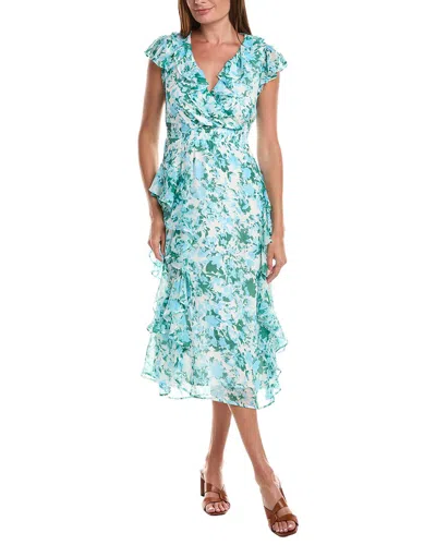 Cece Ruffle Wrap Midi Dress In Blue