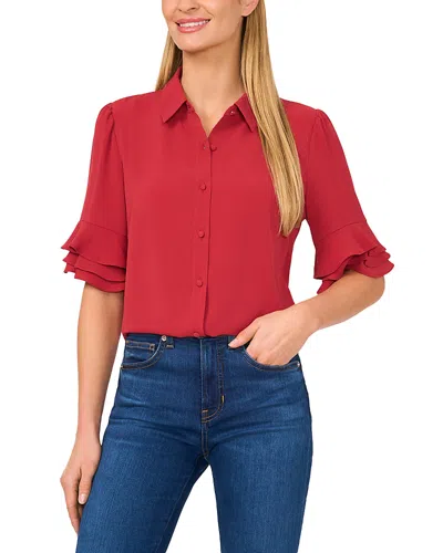 Cece Ruffled Button Up Blouse In Sunset Clay