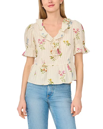 Cece Ruffled Cotton V Neck Top In Transparent