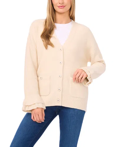 Cece Ruffled Cuff Cardigan In Neutral