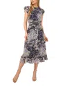 Cece Floral Ruffle Midi Dress In Classic Navy