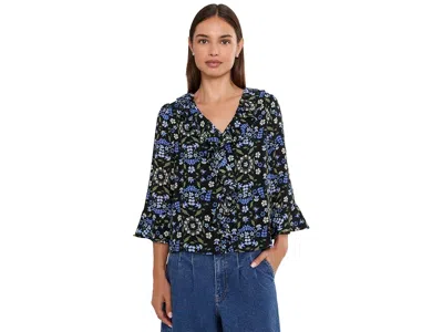 Cece Ruffled Long Sleeve V-neck Top Women's Clothing Rich Black: Lg, Polyester