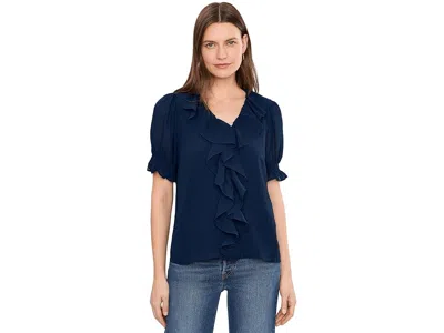 Cece Ruffled Pintuck Elbow Sleeve Top In Blue