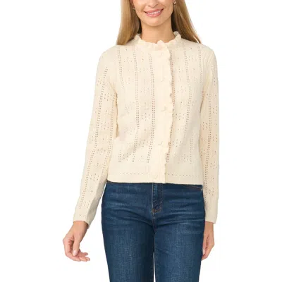 Cece Ruffled Pointelle Cardigan In Neutral
