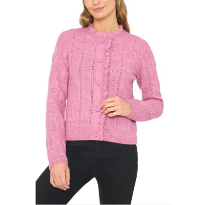 Cece Ruffled Pointelle Cardigan In Pink