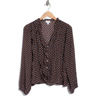 Cece Ruffled Polka Dot Top In Brown