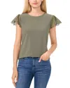 Cece Scallop Sleeve Mixed Media Top In Dark Clove