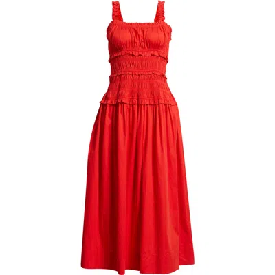 Cece Ruffled Smocked Stretch Cotton Sundress In Red