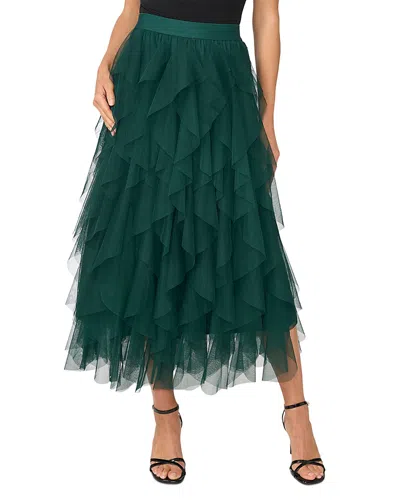 Cece Ruffled Tulle Midi Skirt In Dark Green
