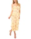 Cece Floral Print Ruffle Midi Slipdress In Lemon Drop