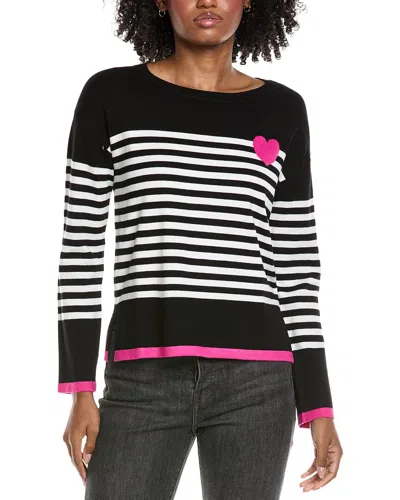 Cece Sailor Stripe Heart Sweater In Black