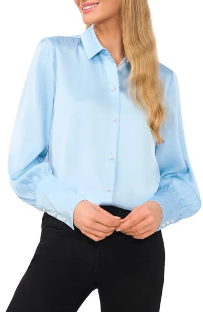 Cece Satin Button-up Shirt In Waterfall