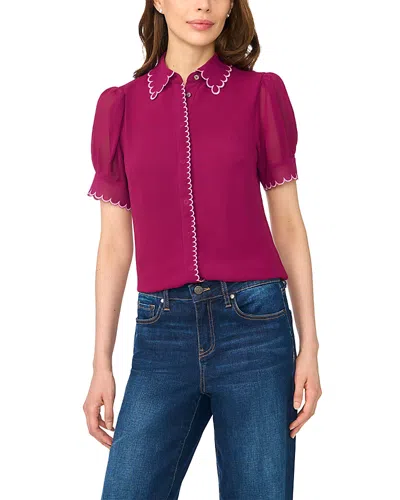 Cece Scallop Contrast Trim Button Blouse In Pink