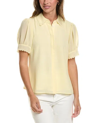 Cece Scallop Contrast Trim Button Down In Gold